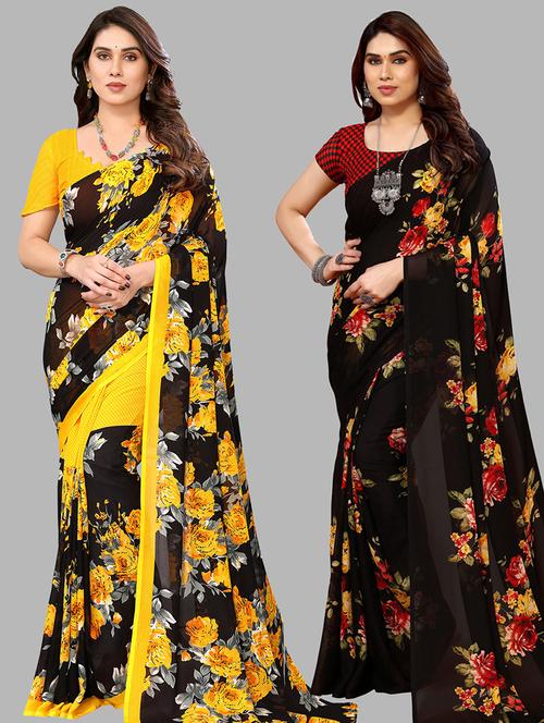 pack of 2 printed casual wear sarees with blouse - 21440757 - Very Small Image - 1