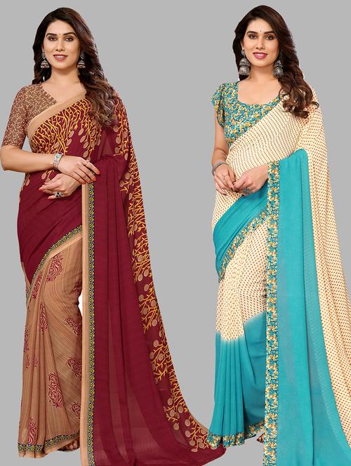 pack of 2 printed casual wear saree with blouse - 21440760 - Very Small Image - 1
