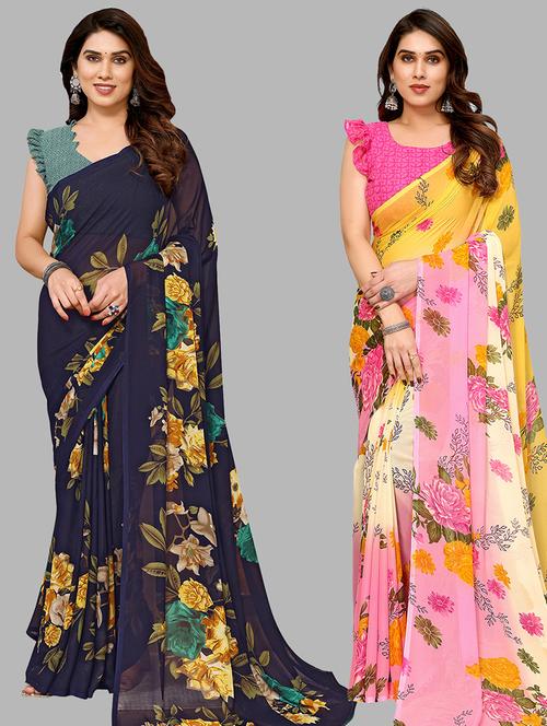 women pack of 2 casual wear sarees with blouse - 21440761 - Very Small Image - 1