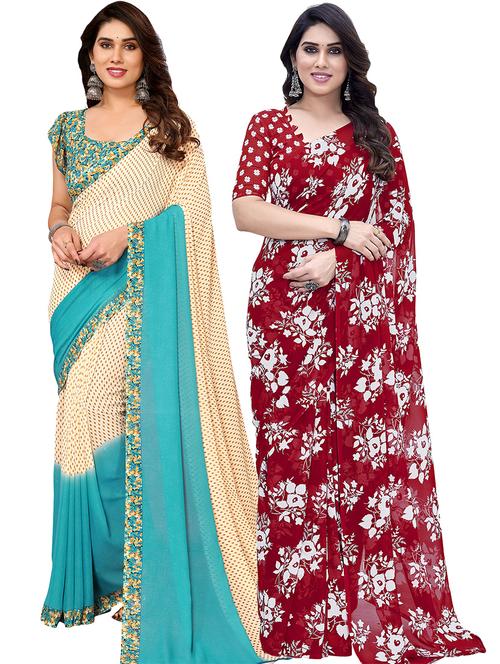 women pack of 2 printed casual sarees with blouse - 21440763 - Very Small Image - 1
