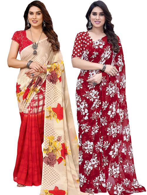 pack of 2 casual wear combo sarees with blouse - 21440764 - Very Small Image - 1