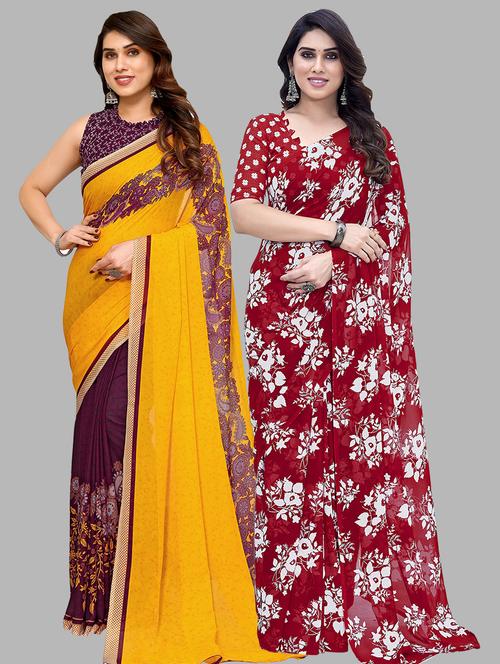 pack of 2 casual wear combo sarees with blouse - 21440765 - Very Small Image - 1