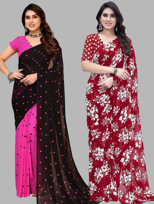 pack of 2 casual wear combo sarees with blouse - 21440766 - Very Small Image - 1