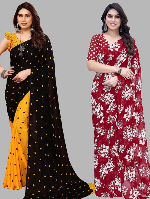 pack of 2 printed casual wear saree with blouse - 21440768 - Very Small Image - 1