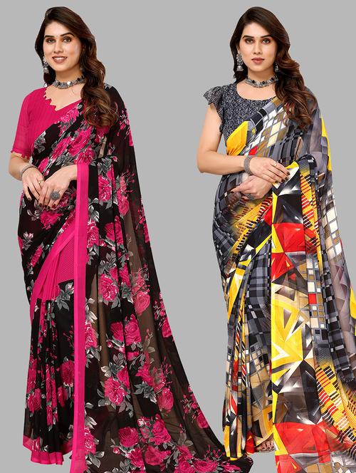 women pack of 2 casual wear sarees with blouse - 21440773 - Very Small Image - 1
