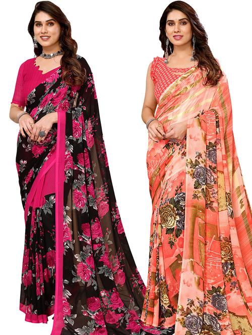 pack of 2 printed sarees - 21440774 - Very Small Image - 1