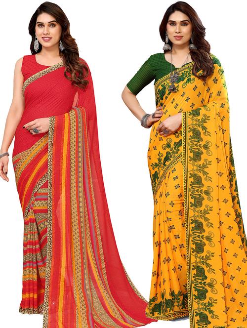 pack of 2 printed casual wear sarees - 21440775 - Very Small Image - 1