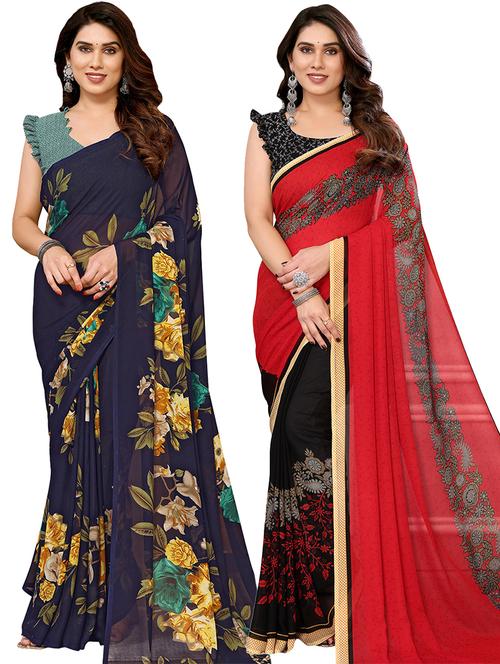 women pack of 2 casual wear sarees with blouse - 21440779 - Very Small Image - 1