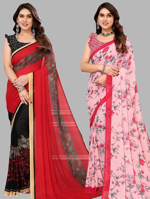 women pack of 2 printed casual sarees with blouse - 21440780 - Very Small Image - 1
