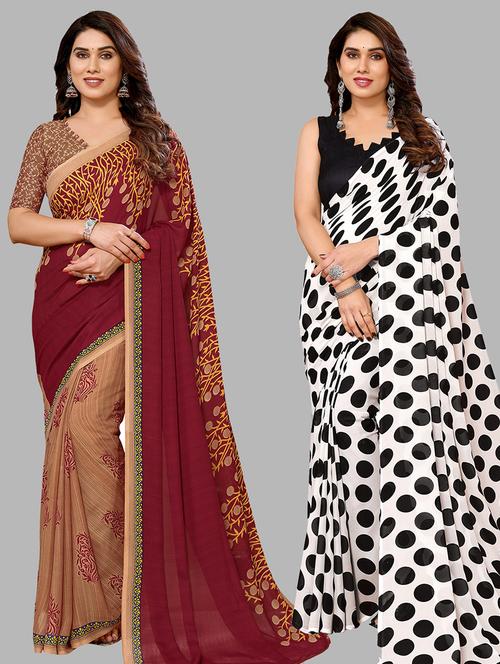 pack of 2 printed casual wear saree with blouse - 21440781 - Very Small Image - 1
