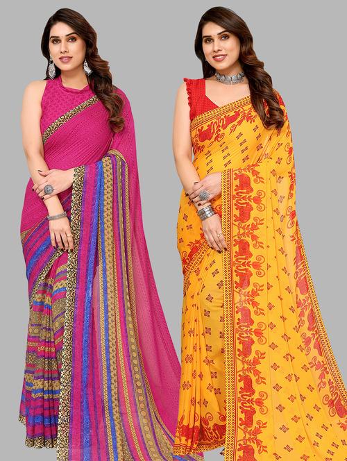 women pack of 2 casual wear sarees with blouse - 21440782 - Very Small Image - 1