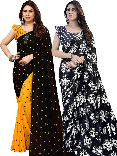 pack of 2 printed sarees with blouse - 21440784 - Very Small Image - 1