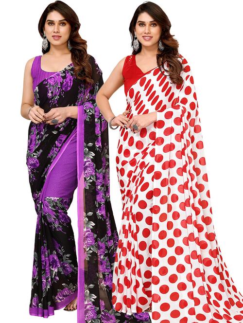 pack of 2 casual wear combo sarees with blouse - 21440785 - Very Small Image - 1