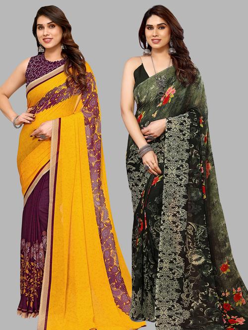 pack of 2 printed casual wear saree with blouse - 21440788 - Very Small Image - 1