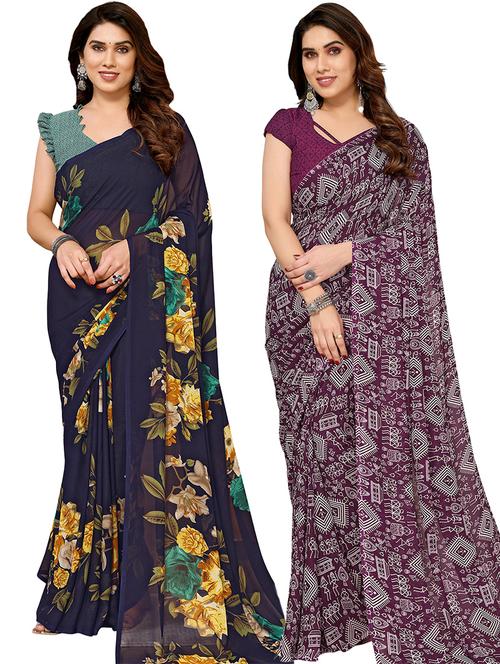 women pack of 2 printed casual sarees with blouse - 21440792 - Very Small Image - 1
