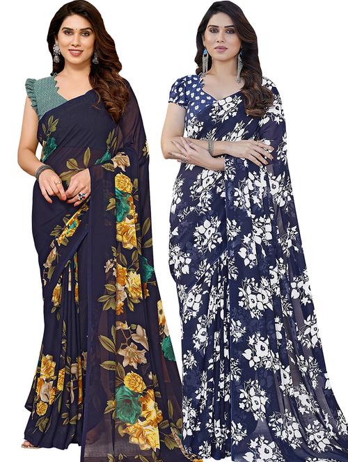 women pack of 2 casual wear sarees with blouse - 21440794 - Very Small Image - 1