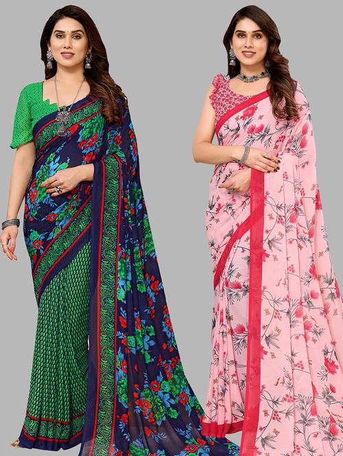 pack of 2 casual wear combo sarees with blouse - 21440798 - Very Small Image - 1