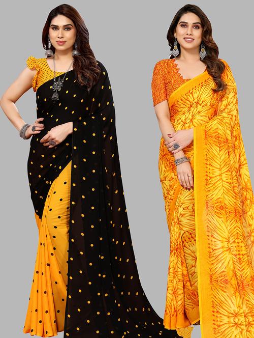 pack of 2 printed sarees with blouse - 21440800 - Very Small Image - 1