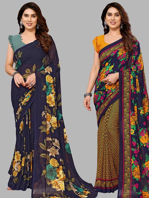 pack of 2 casual wear combo sarees with blouse - 21440803 - Very Small Image - 1