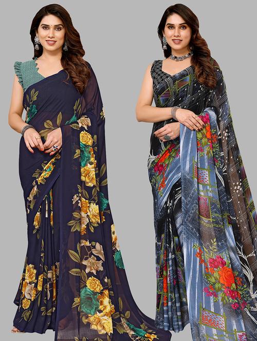 pack of 2 casual wear combo sarees with blouse - 21440805 - Very Small Image - 1