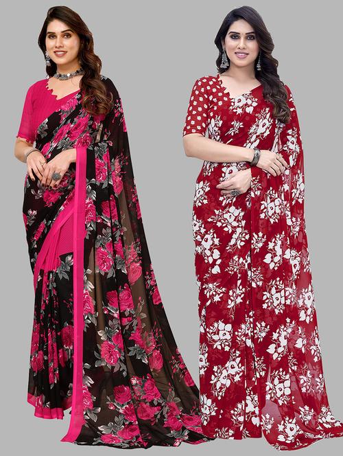 pack of 2 casual wear combo sarees with blouse - 21440809 - Very Small Image - 1