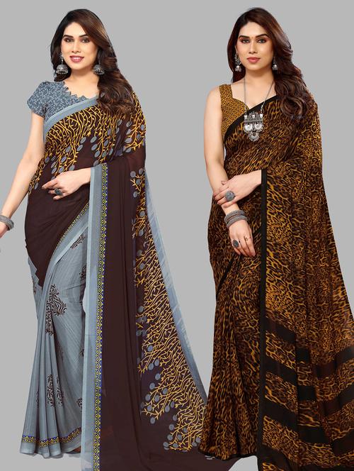 pack of 2 printed casual wear saree with blouse - 21440815 - Very Small Image - 1