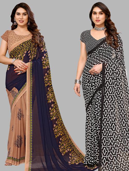 pack of 2 printed casual wear saree with blouse - 21440816 - Very Small Image - 1