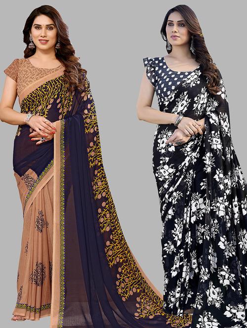 women pack of 2 printed casual sarees with blouse - 21440818 - Very Small Image - 1