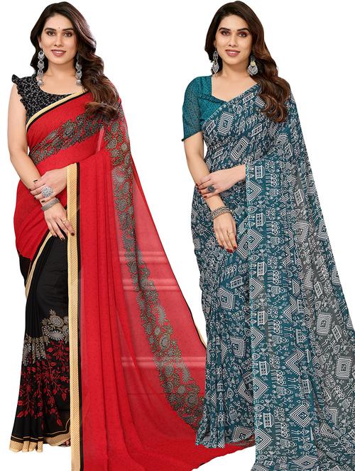 pack of 2 women printed sarees with blouse - 21440820 - Very Small Image - 1