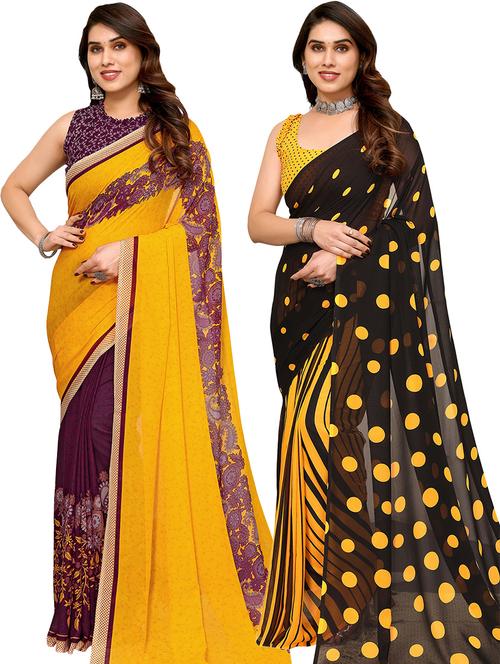 pack of 2 printed casual wear sarees with blouse - 21440822 - Very Small Image - 1