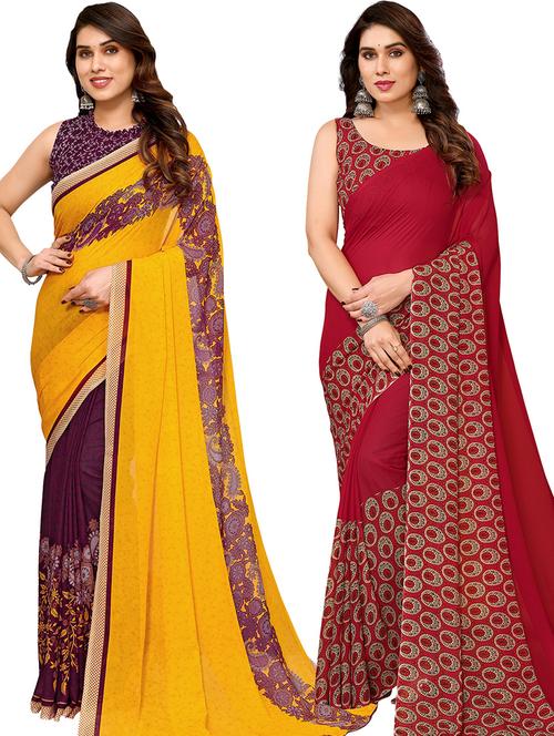 women pack of 2 printed casual sarees with blouse - 21440823 - Very Small Image - 1