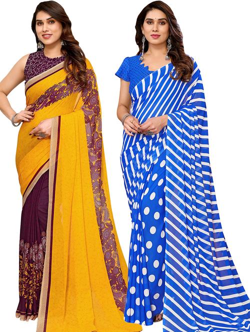 pack of 2 printed casual wear sarees with blouse - 21440824 - Very Small Image - 1