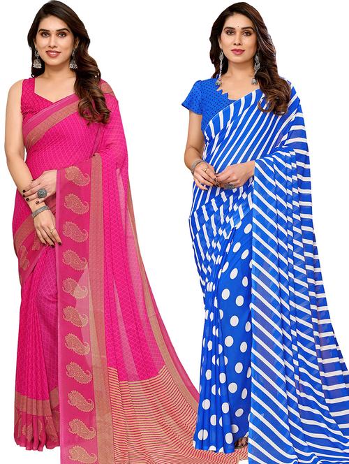 pack of 2 printed sarees with blouse - 21440828 - Very Small Image - 1