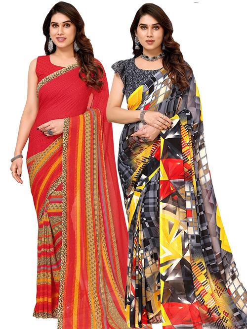 pack of 2 casual wear combo sarees with blouse - 21440837 - Very Small Image - 1
