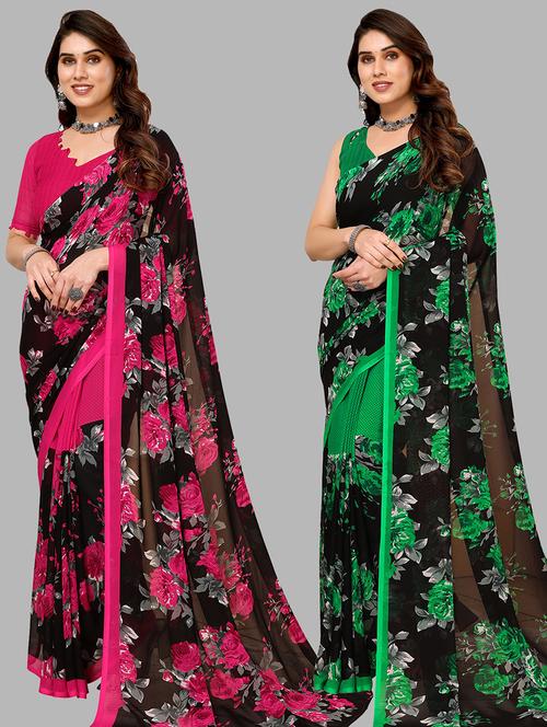 women pack of 2 casual wear sarees with blouse - 21440841 - Very Small Image - 1