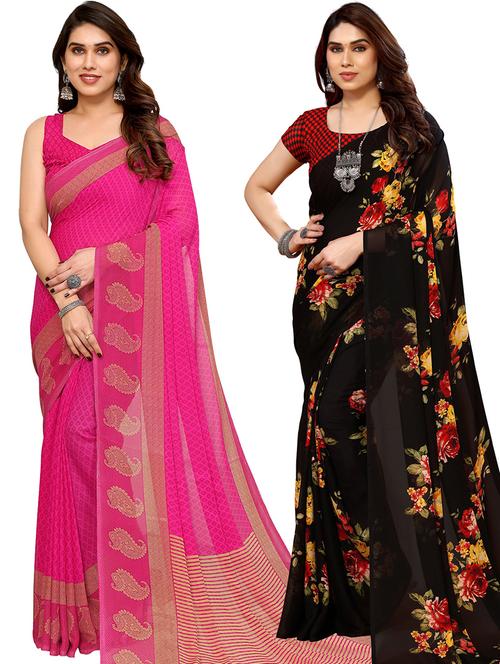 pack of 2 casual wear combo sarees with blouse - 21440842 - Very Small Image - 1
