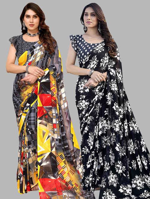 pack of 2 printed casual wear sarees with blouse - 21440845 - Very Small Image - 1
