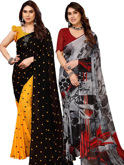 women pack of 2 printed casual sarees with blouse - 21440846 - Very Small Image - 1