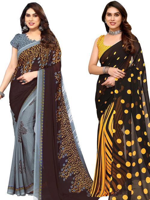 pack of 2 printed sarees with blouse - 21440847 - Very Small Image - 1