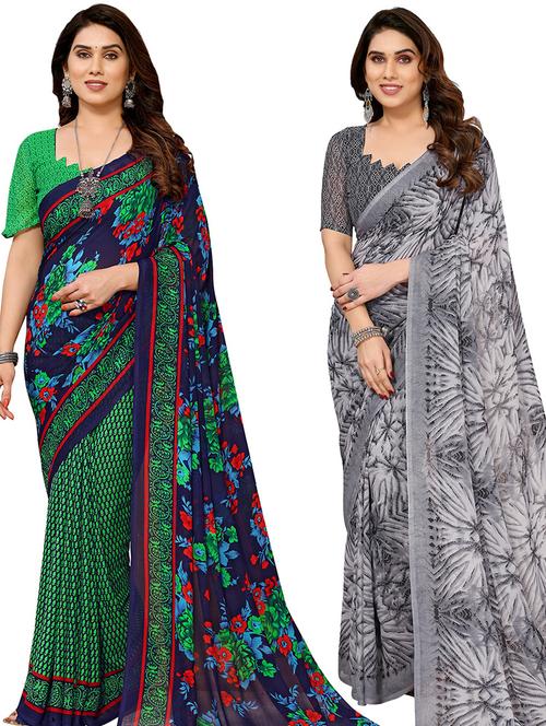 pack of 2 casual wear combo sarees with blouse - 21440854 - Very Small Image - 1