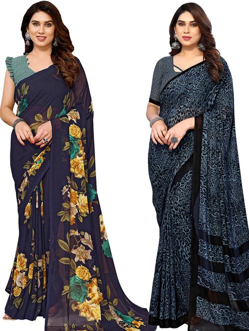 pack of 2 casual wear combo sarees with blouse - 21440855 - Very Small Image - 1