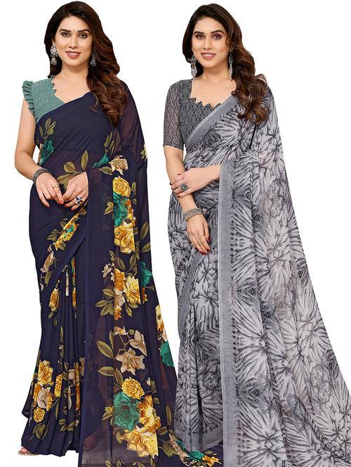pack of 2 casual wear combo sarees with blouse - 21440858 - Very Small Image - 1