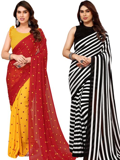women pack of 2 printed casual sarees with blouse - 21440859 - Very Small Image - 1