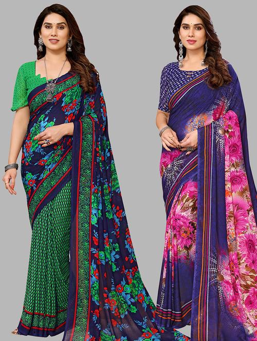 women pack of 2 casual wear sarees with blouse - 21440860 - Very Small Image - 1