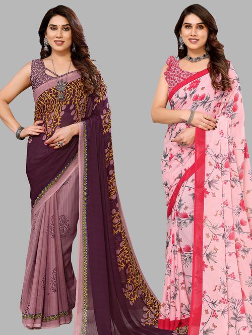 women pack of 2 casual wear sarees with blouse - 21440862 - Very Small Image - 1