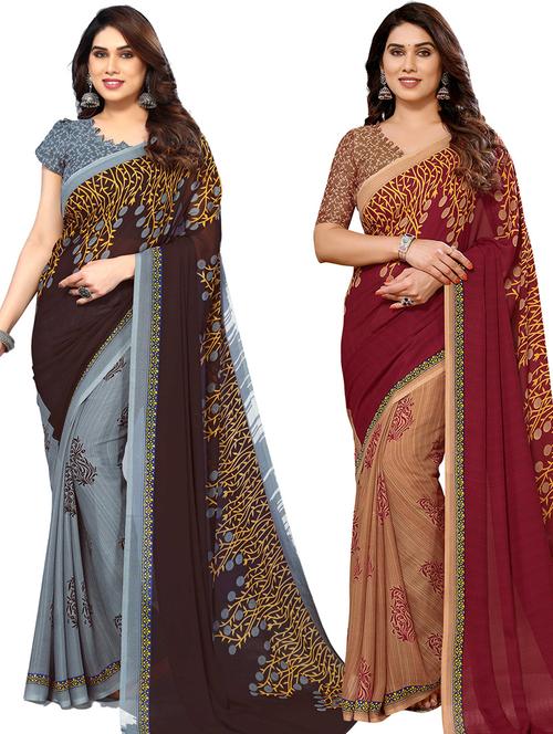 pack of 2 casual wear combo sarees with blouse - 21440864 - Very Small Image - 1