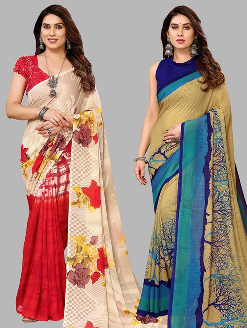 pack of 2 casual wear combo sarees with blouse - 21440866 - Very Small Image - 1