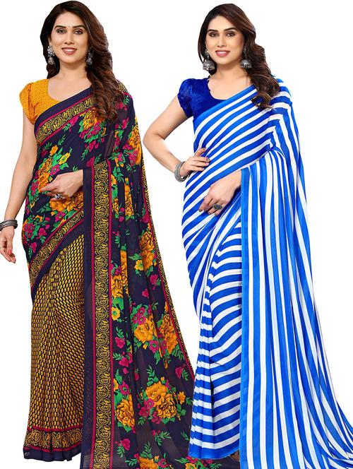 pack of 2 printed casual wear sarees with blouse - 21440872 - Very Small Image - 1