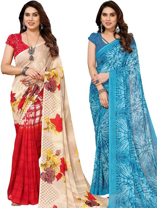 pack of 2 printed casual wear sarees with blouse - 21440873 - Very Small Image - 1