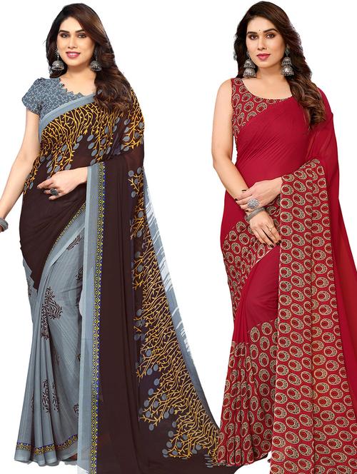 pack of 2 printed casual wear sarees with blouse - 21440874 - Very Small Image - 1